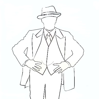 A person in a suit and hat Description automatically generated